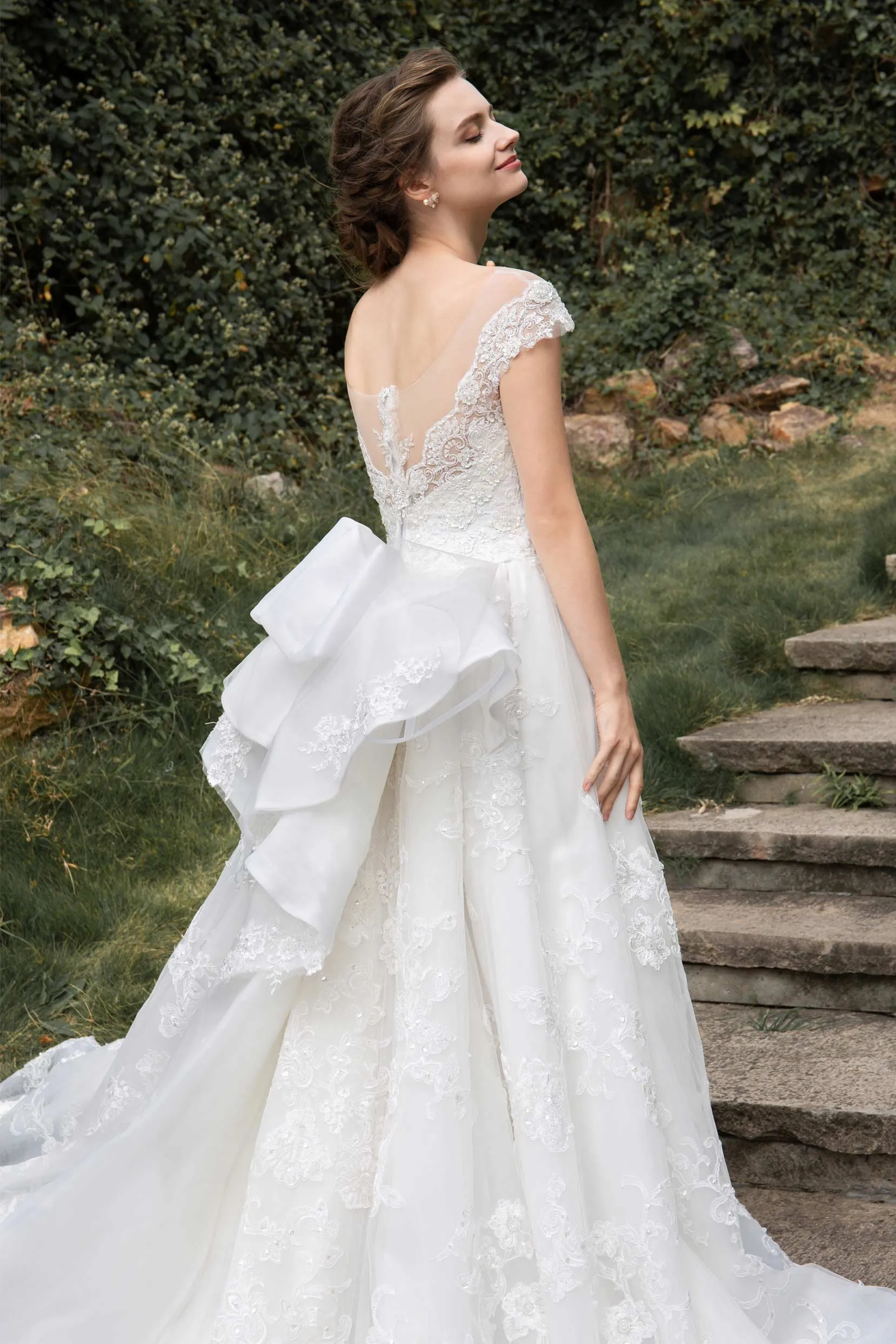 A-Line Cathedral Train Tulle Lace Wedding Dress CW2389