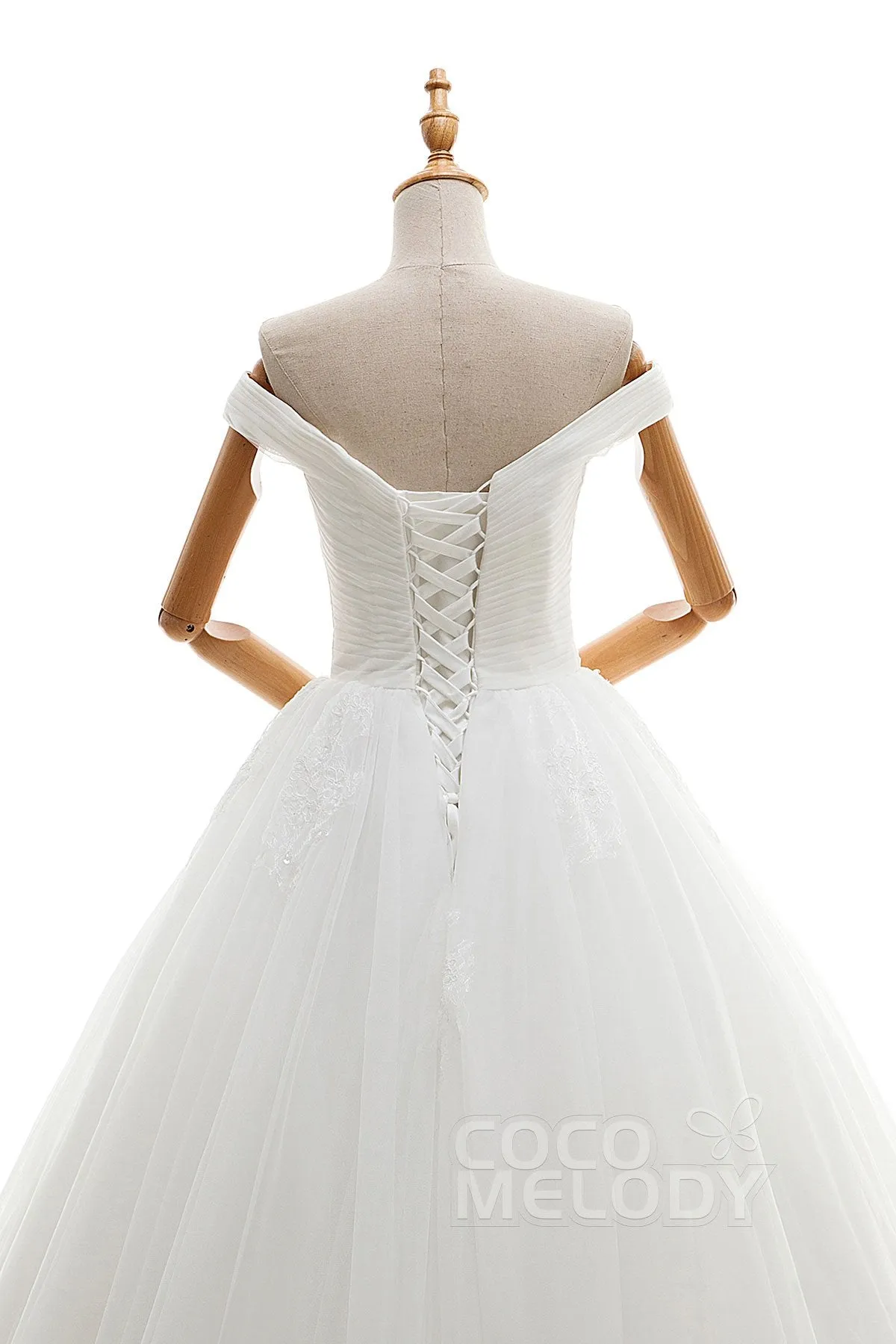 A-Line Floor Length Tulle Ivory Wedding Dress JWLF16001
