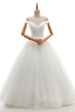 A-Line Floor Length Tulle Ivory Wedding Dress JWLF16001