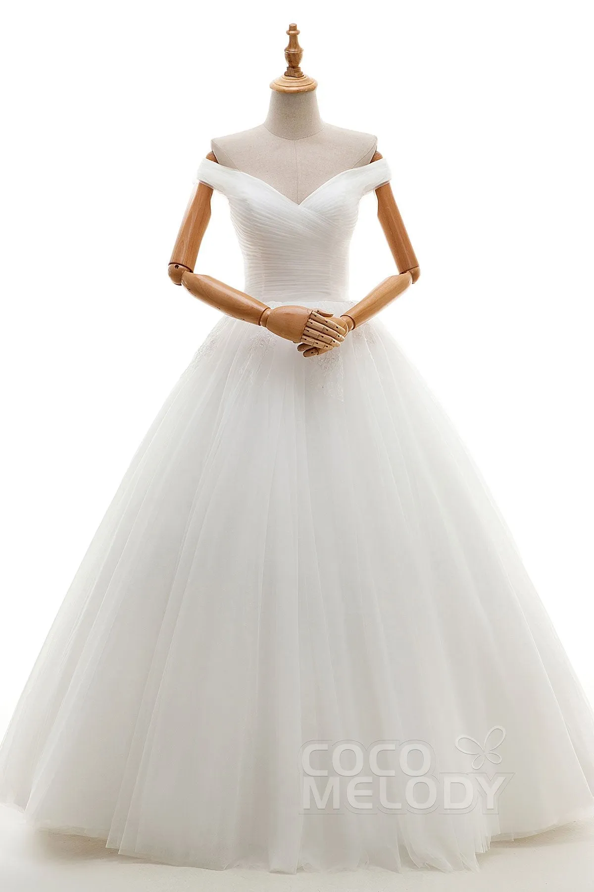 A-Line Floor Length Tulle Ivory Wedding Dress JWLF16001