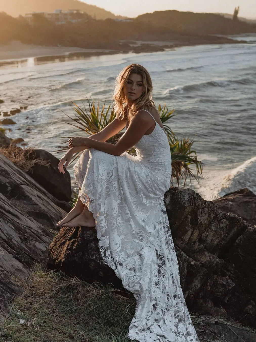 A-Line Lace Backless V-Neck Spaghetti Straps Wedding Dress WD475