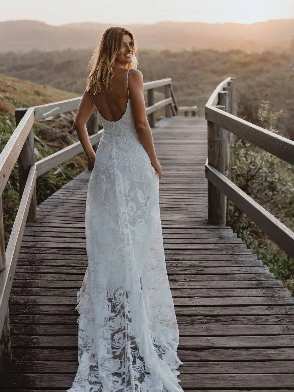 A-Line Lace Backless V-Neck Spaghetti Straps Wedding Dress WD475