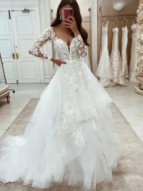 A-line Long Sleeves Lace Elegant Hot Sale Wedding Dresses WD072