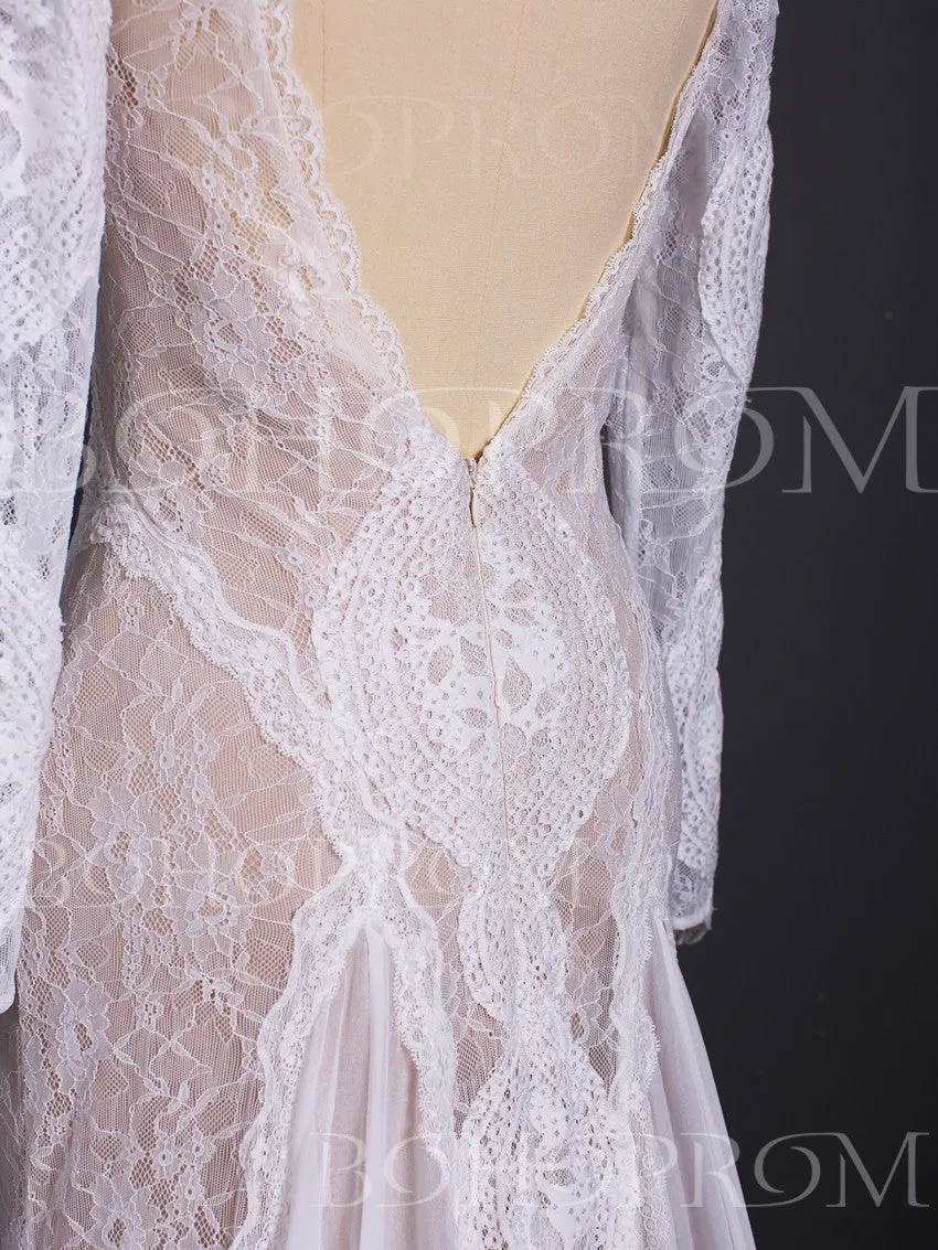 Alluring Lace Bateau Long Sleeves Chapel Train Sheath Wedding Dresses WD218