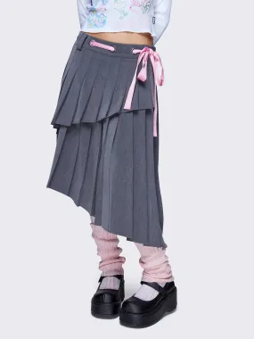 Pleated Asymmetrical Grey Skirt - Bella