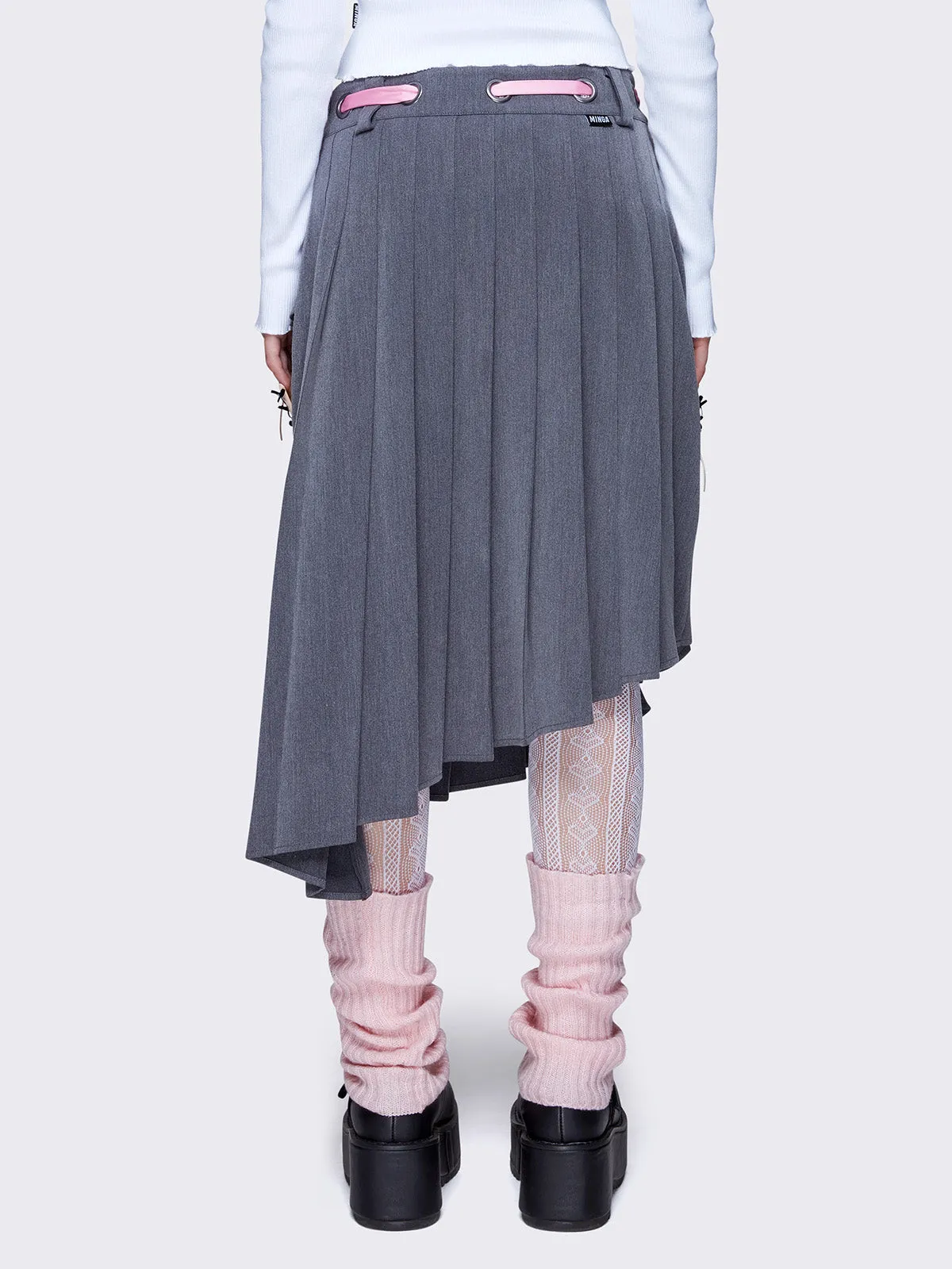 Pleated Asymmetrical Grey Skirt - Bella