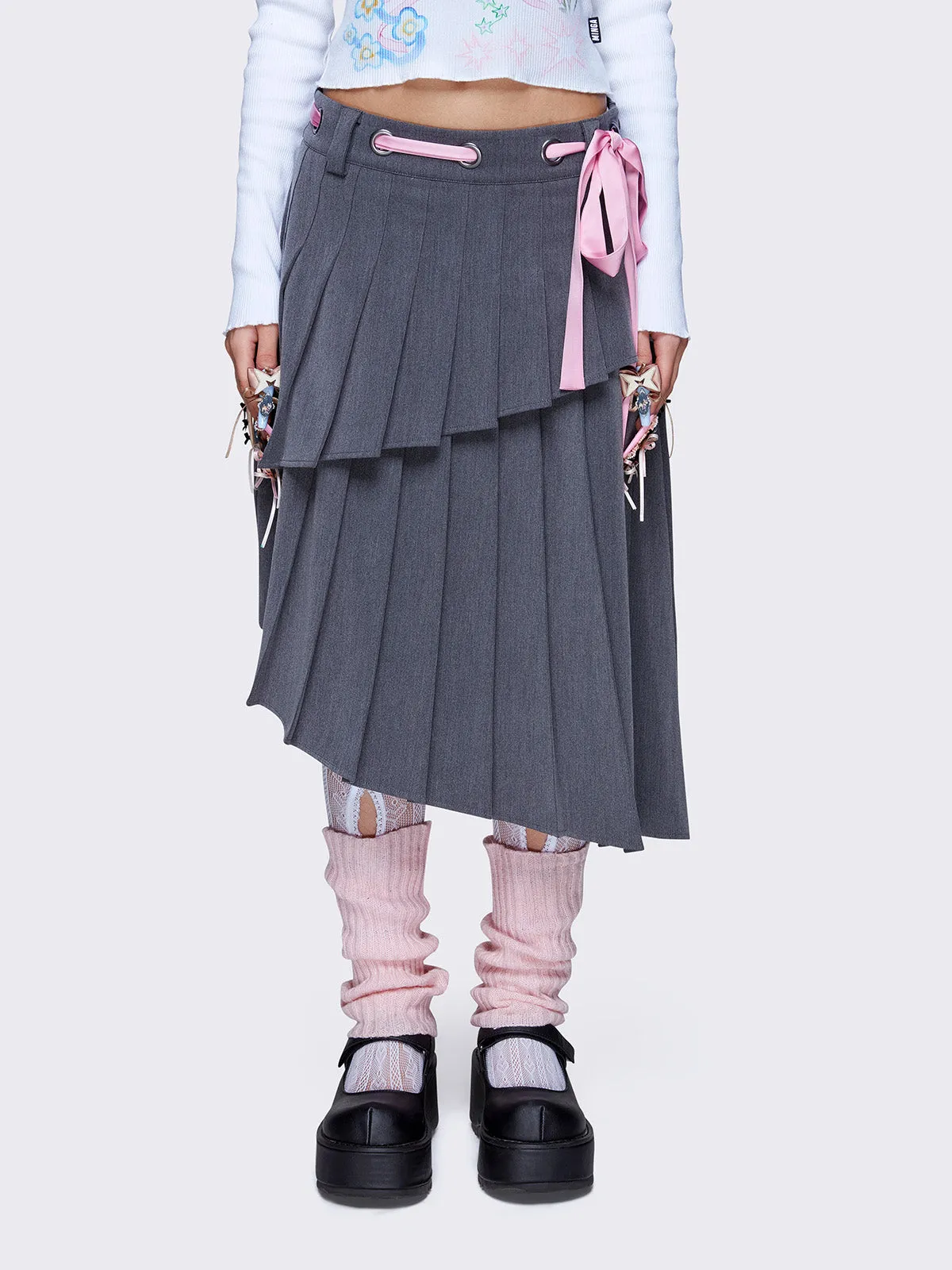 Pleated Asymmetrical Grey Skirt - Bella