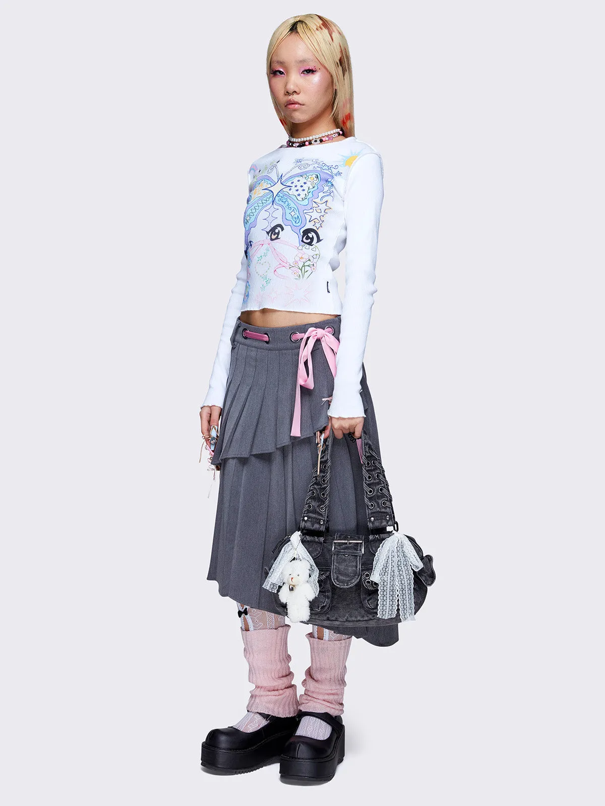 Pleated Asymmetrical Grey Skirt - Bella