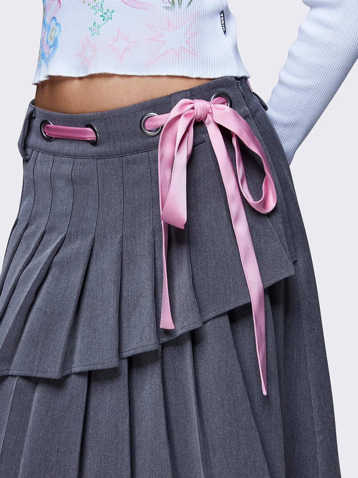 Pleated Asymmetrical Grey Skirt - Bella
