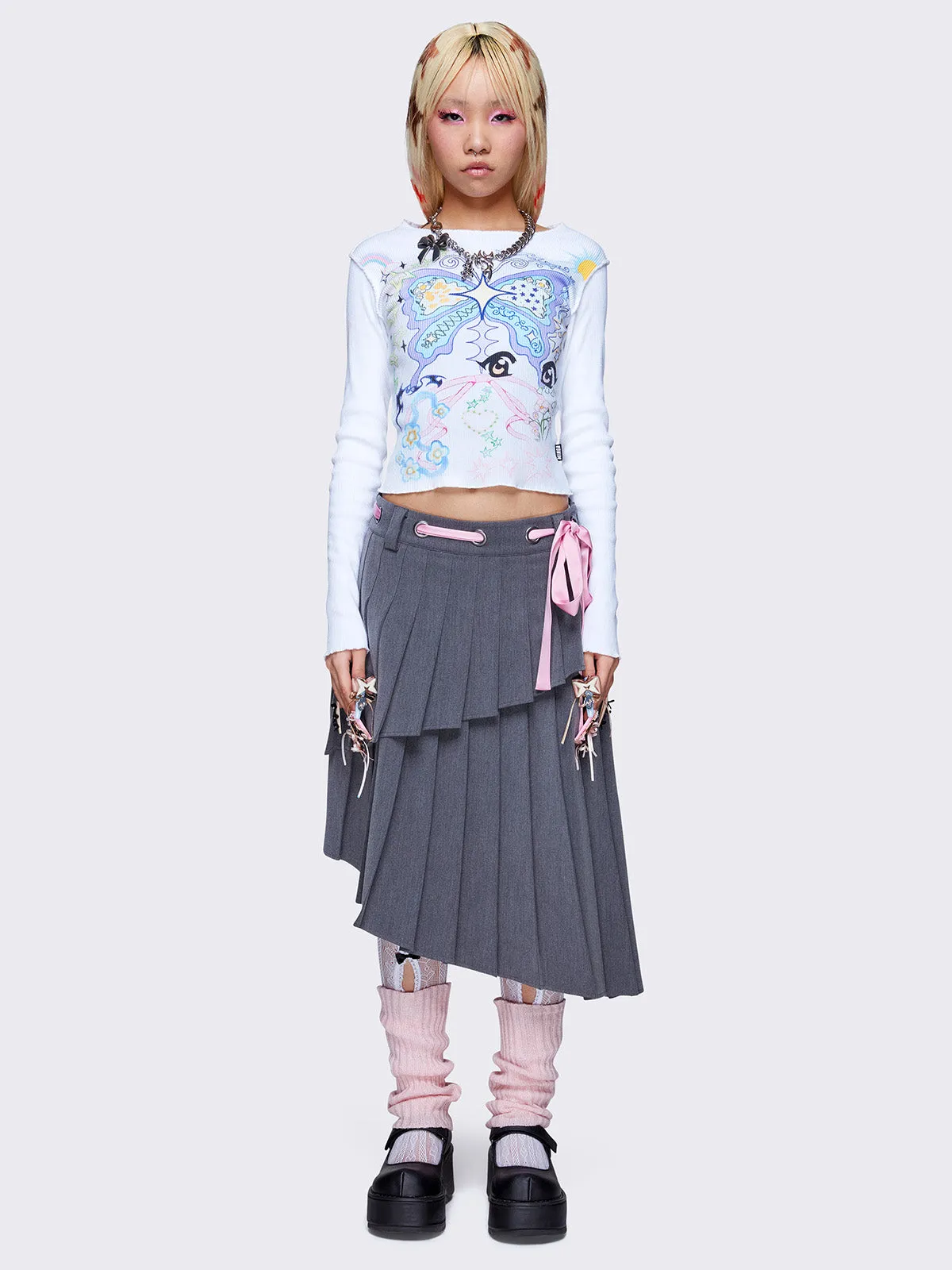 Pleated Asymmetrical Grey Skirt - Bella