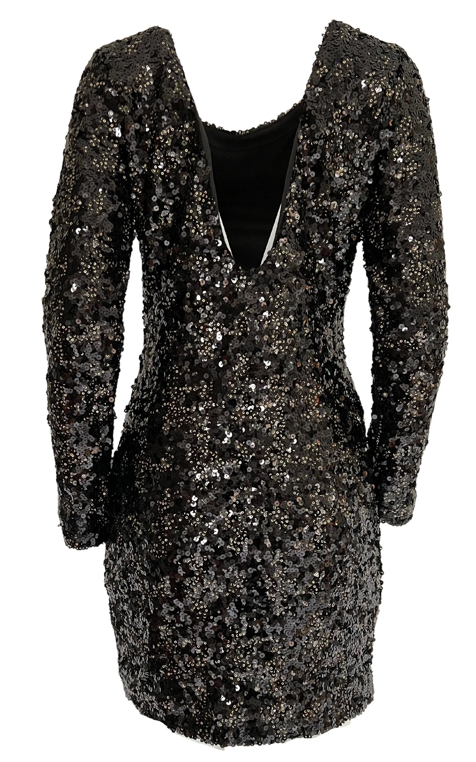 Black Sequence Mini Dress with Open Back