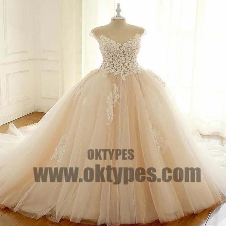 Cap Sleeve Lace Long Custom Cheap Custom Wedding Dresses, Wedding Dresses, TYP0602