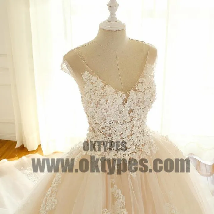 Cap Sleeve Lace Long Custom Cheap Custom Wedding Dresses, Wedding Dresses, TYP0602