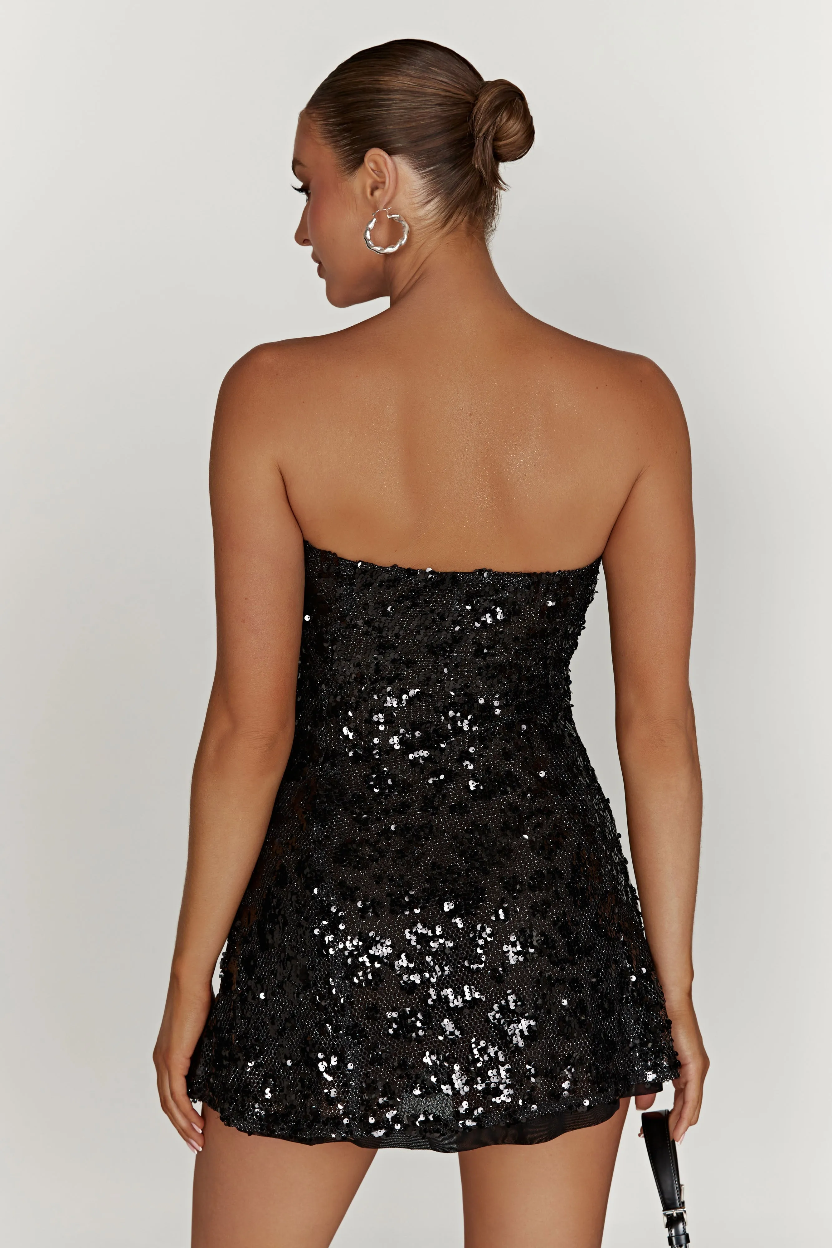 Everleigh Black Strapless Sequin Mini Dress