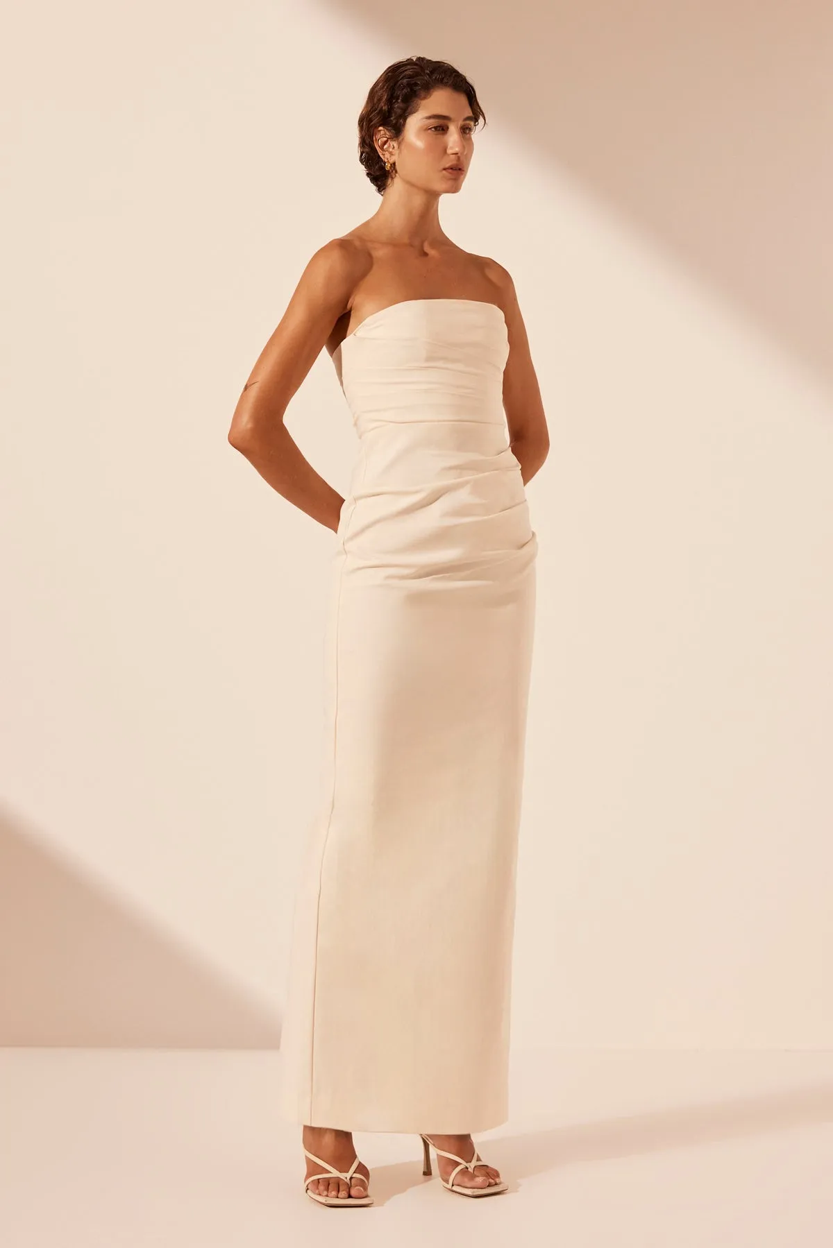 Strapless Draped Lani Maxi Dress in Ivory